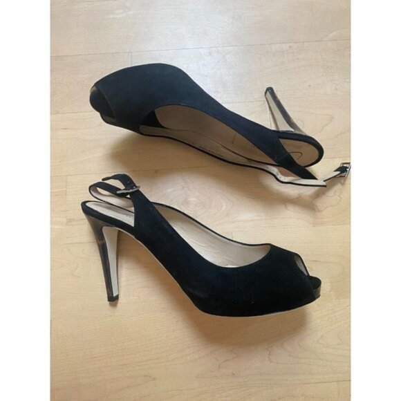 RON White "Brooks" peep toe slingback heel Brand NEW 36.5 suede black Italy - Picture 2 of 6